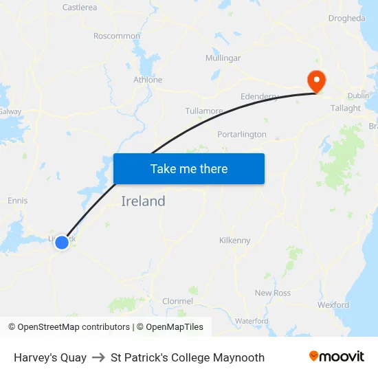 Harvey's Quay to St Patrick's College Maynooth map
