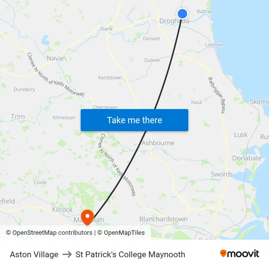 Aston Village to St Patrick's College Maynooth map