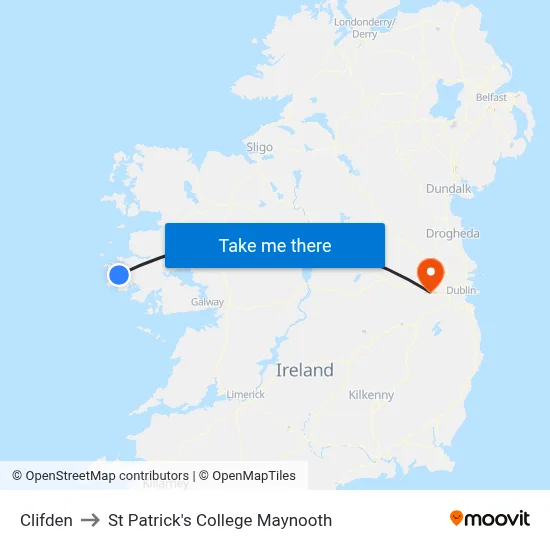 Clifden to St Patrick's College Maynooth map