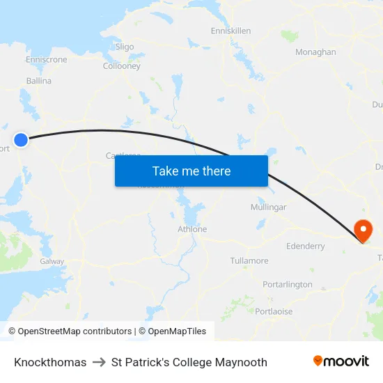 Knockthomas to St Patrick's College Maynooth map