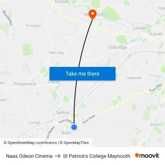 Naas Odeon Cinema to St Patrick's College Maynooth map