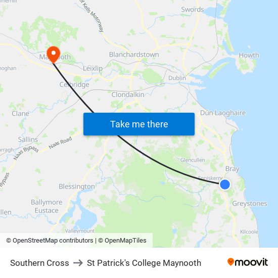 Southern Cross to St Patrick's College Maynooth map