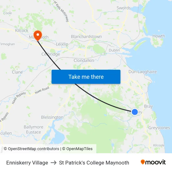 Enniskerry Village to St Patrick's College Maynooth map