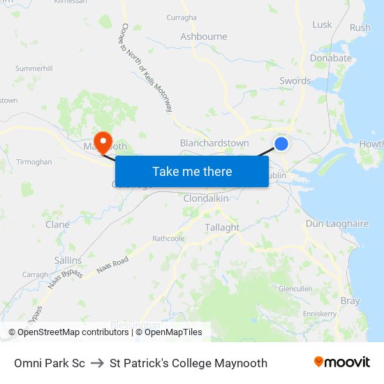 Omni Park Sc to St Patrick's College Maynooth map