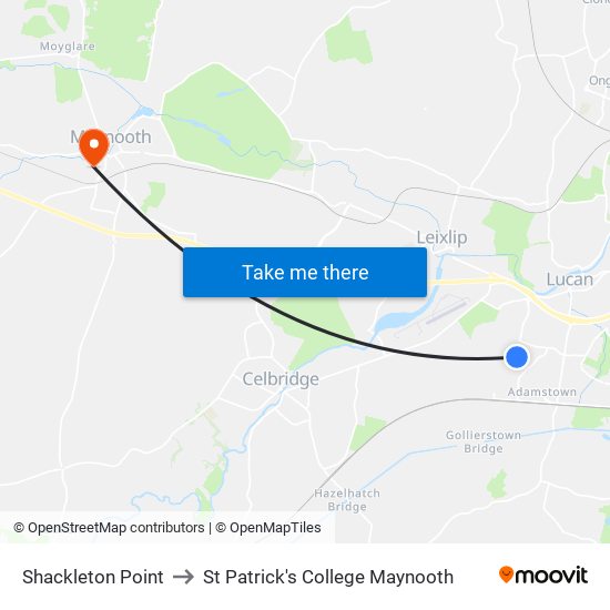 Shackleton Point to St Patrick's College Maynooth map