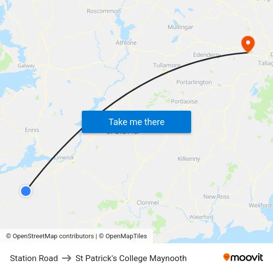 Station Road to St Patrick's College Maynooth map