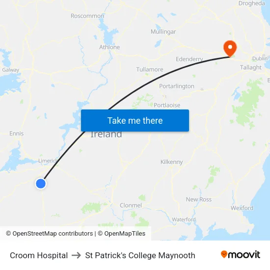 Croom Hospital to St Patrick's College Maynooth map