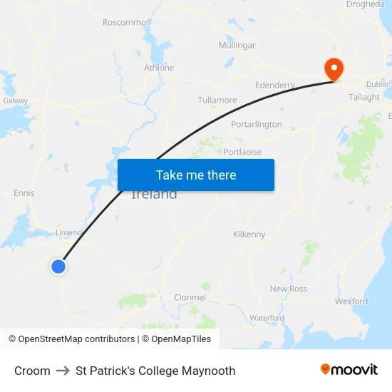 Croom to St Patrick's College Maynooth map