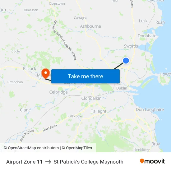 Airport Zone 11 to St Patrick's College Maynooth map