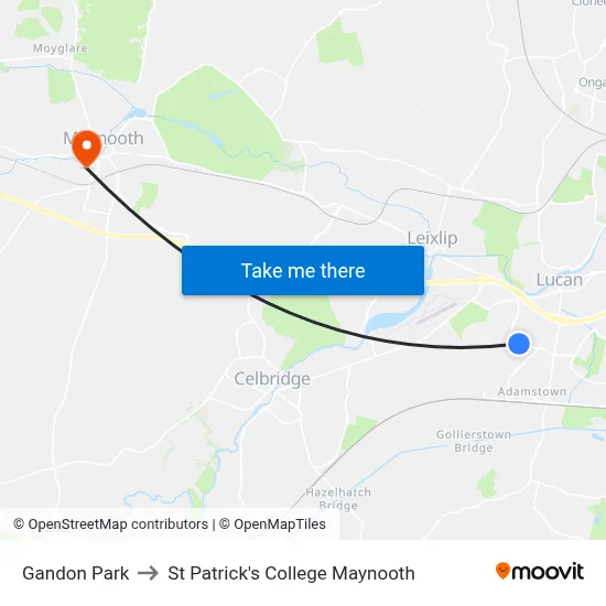 Gandon Park to St Patrick's College Maynooth map