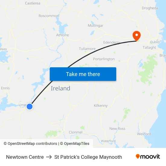 Newtown Centre to St Patrick's College Maynooth map