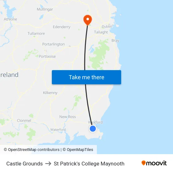 Johnstown Castle to St Patrick's College Maynooth map