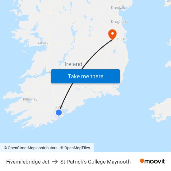 Fivemilebridge Junction to St Patrick's College Maynooth map