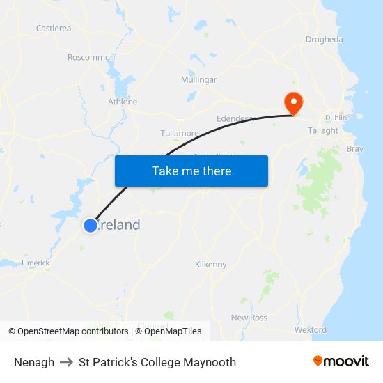 Nenagh to St Patrick's College Maynooth map