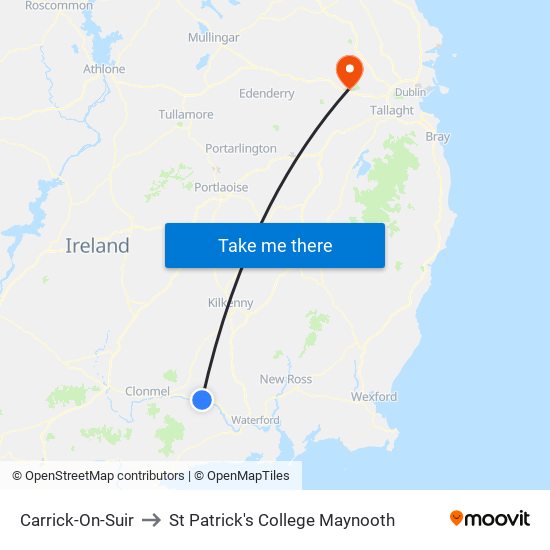 Carrick-On-Suir to St Patrick's College Maynooth map