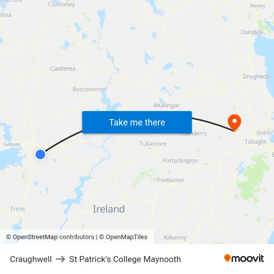 Craughwell to St Patrick's College Maynooth map
