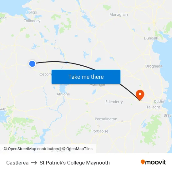 Castlerea to St Patrick's College Maynooth map