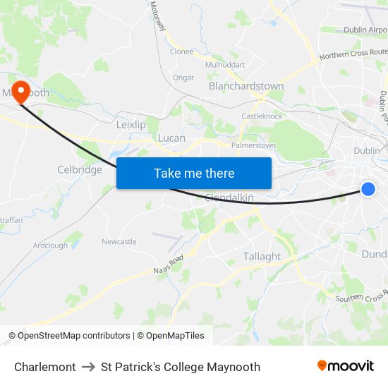 Charlemont to St Patrick's College Maynooth map