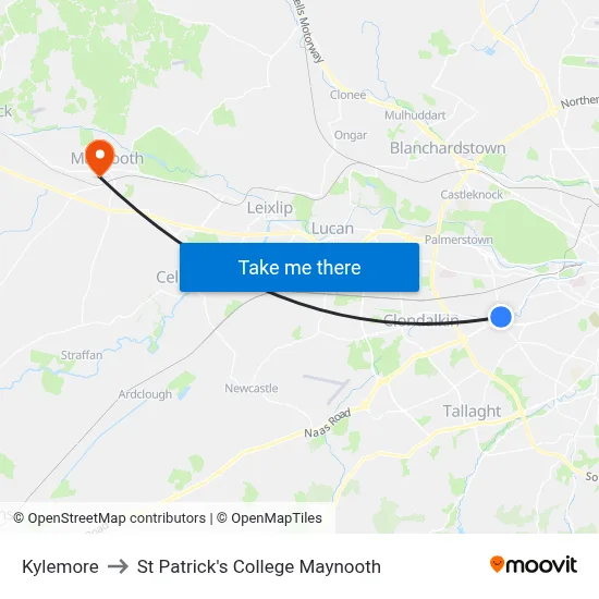Kylemore to St Patrick's College Maynooth map