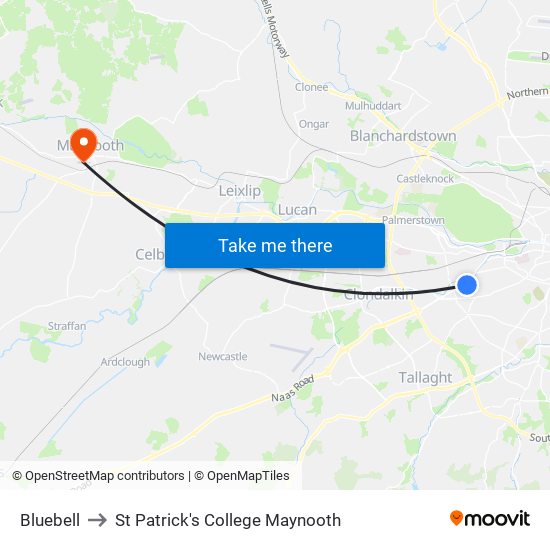 Bluebell to St Patrick's College Maynooth map