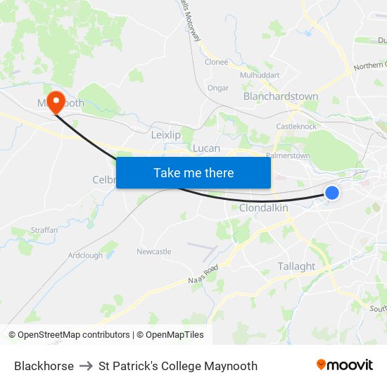 Blackhorse to St Patrick's College Maynooth map