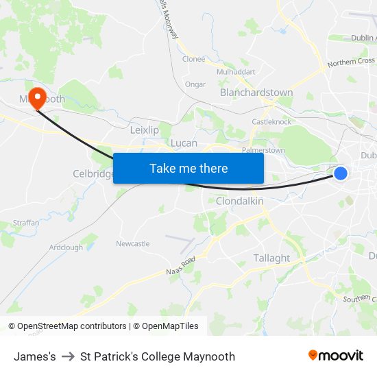 James's to St Patrick's College Maynooth map
