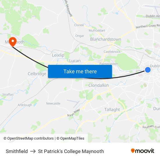 Smithfield to St Patrick's College Maynooth map