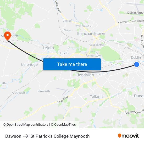 Dawson to St Patrick's College Maynooth map