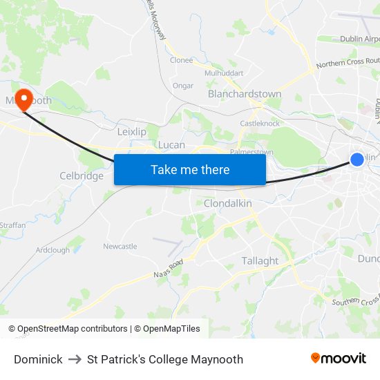Dominick to St Patrick's College Maynooth map