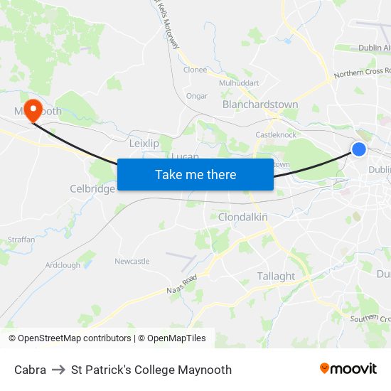 Cabra to St Patrick's College Maynooth map