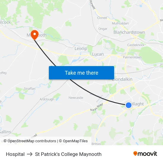 Hospital to St Patrick's College Maynooth map