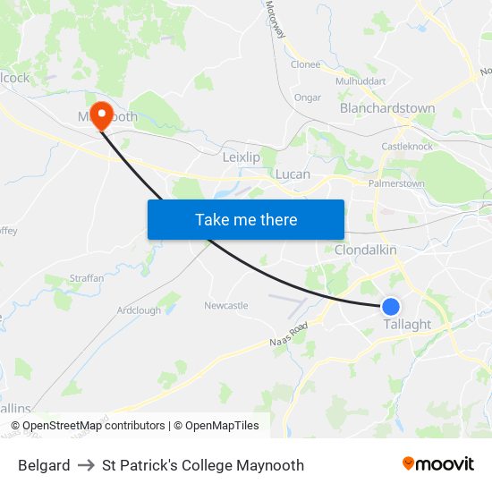 Belgard to St Patrick's College Maynooth map