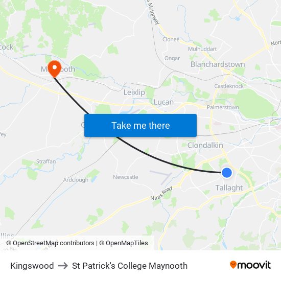 Kingswood to St Patrick's College Maynooth map