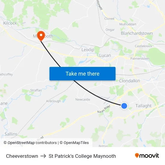 Cheeverstown to St Patrick's College Maynooth map
