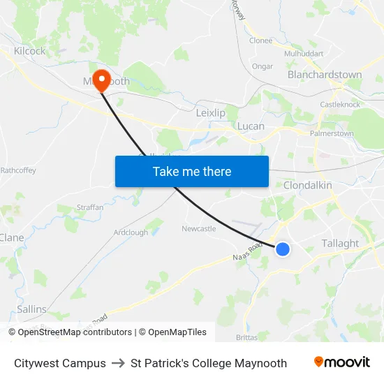 Citywest Campus to St Patrick's College Maynooth map