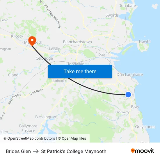 Brides Glen to St Patrick's College Maynooth map