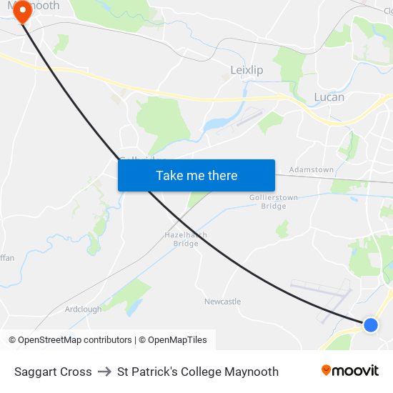 Saggart Cross to St Patrick's College Maynooth map