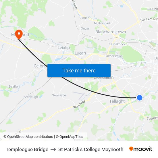 Templeogue Bridge to St Patrick's College Maynooth map
