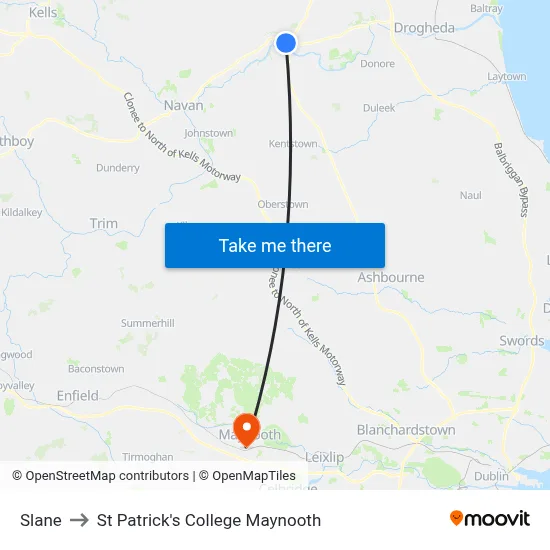 Slane to St Patrick's College Maynooth map