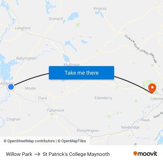 Willow Park to St Patrick's College Maynooth map