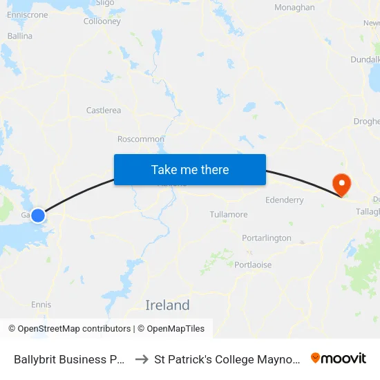 Ballybrit Business Park to St Patrick's College Maynooth map
