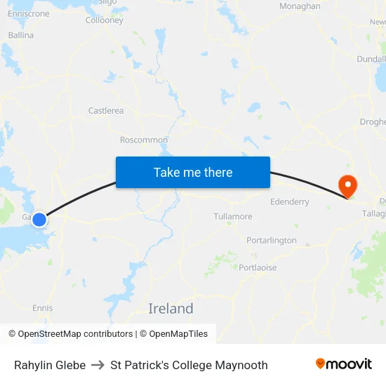 Rahylin Glebe to St Patrick's College Maynooth map