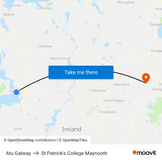 Atu Galway to St Patrick's College Maynooth map
