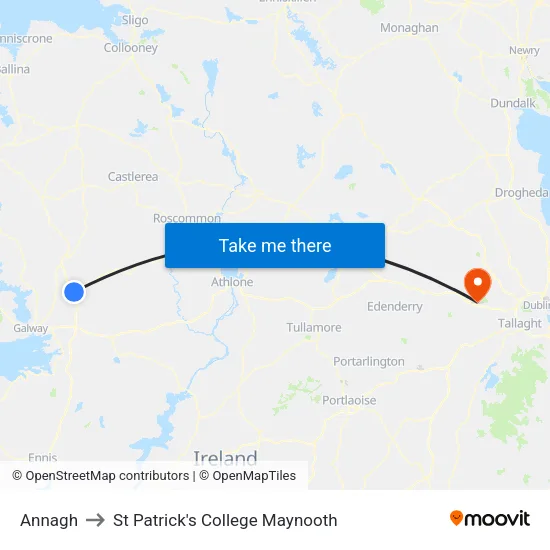 Annagh to St Patrick's College Maynooth map