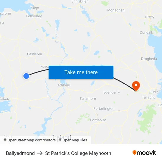 Ballyedmond to St Patrick's College Maynooth map