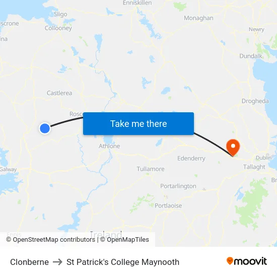 Clonbern to St Patrick's College Maynooth map