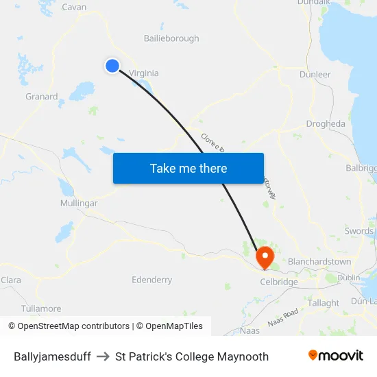 Ballyjamesduff to St Patrick's College Maynooth map