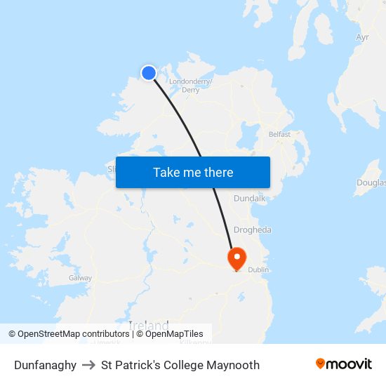 Dunfanaghy to St Patrick's College Maynooth map