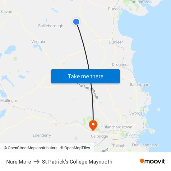 Nure More to St Patrick's College Maynooth map