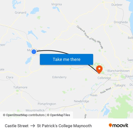 Castle Street to St Patrick's College Maynooth map